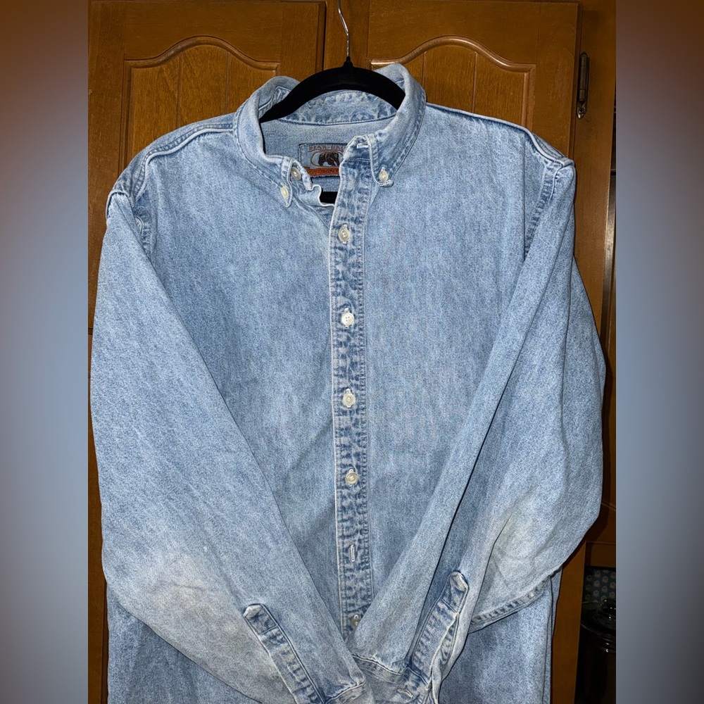 Bear Back Vintage Men's Denim Jacket Well Worn workshirt